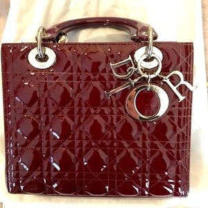 Lady Dior patent leather bag with shoulder strap